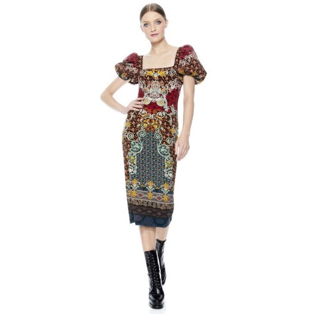 NWT Alice + Olivia Lexia Puff Sleeve Midi Dress 4 - Picture 3 of 13